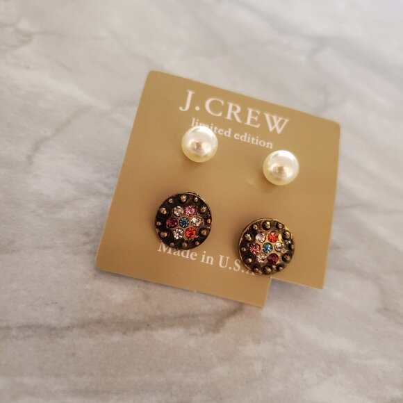 ✨ NEW J.Crew Limited Edition Rhinestones Crystal Pave Colorful Pearl Stud Post - Picture 2 of 4